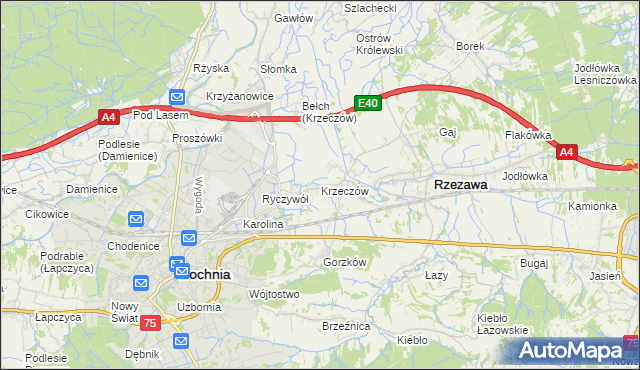 mapa Krzeczów gmina Rzezawa, Krzeczów gmina Rzezawa na mapie Targeo