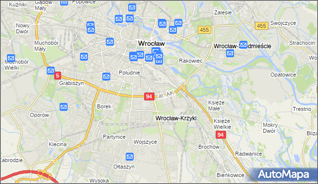 mapa Krzyki gmina Wrocław, Krzyki gmina Wrocław na mapie Targeo