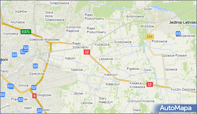 mapa Lasowice gmina Jedlnia-Letnisko, Lasowice gmina Jedlnia-Letnisko na mapie Targeo