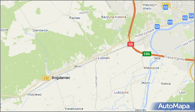 mapa Łupowo gmina Bogdaniec, Łupowo gmina Bogdaniec na mapie Targeo
