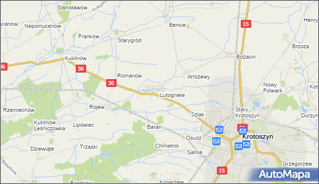 mapa Lutogniew, Lutogniew na mapie Targeo