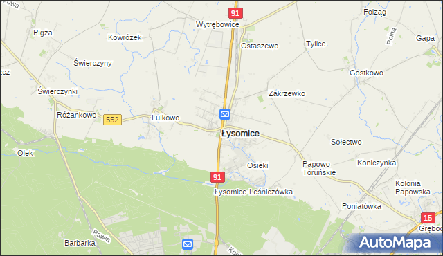 mapa Łysomice powiat toruński, Łysomice powiat toruński na mapie Targeo