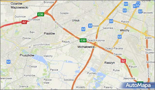 mapa Michałowice powiat pruszkowski, Michałowice powiat pruszkowski na mapie Targeo