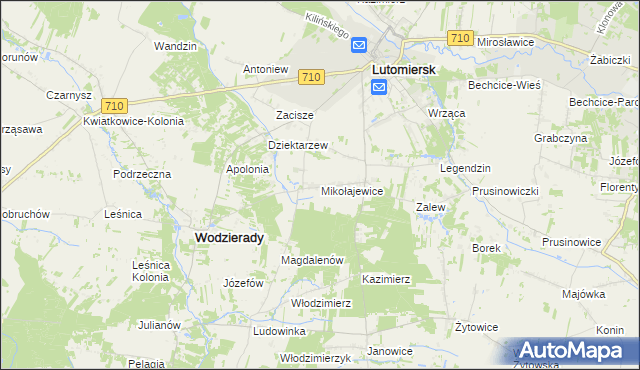 mapa Mikołajewice gmina Lutomiersk, Mikołajewice gmina Lutomiersk na mapie Targeo