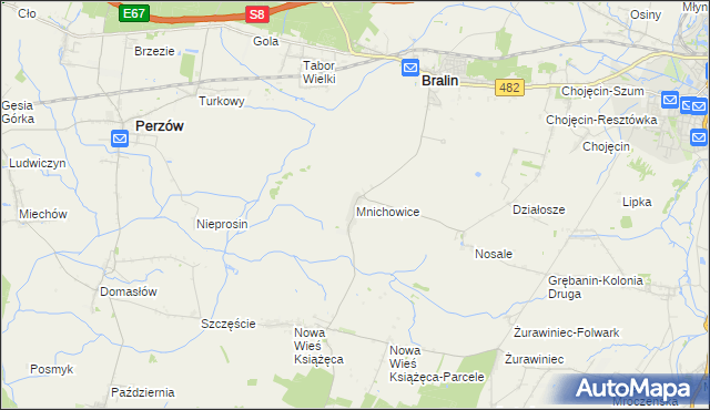 mapa Mnichowice gmina Bralin, Mnichowice gmina Bralin na mapie Targeo