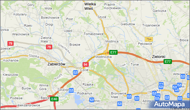 mapa Modlniczka, Modlniczka na mapie Targeo