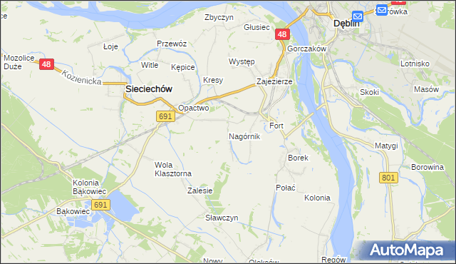 mapa Nagórnik gmina Sieciechów, Nagórnik gmina Sieciechów na mapie Targeo
