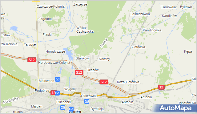 mapa Nowiny gmina Chełm, Nowiny gmina Chełm na mapie Targeo