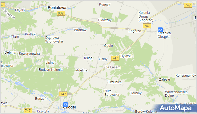 mapa Osiny gmina Chodel, Osiny gmina Chodel na mapie Targeo