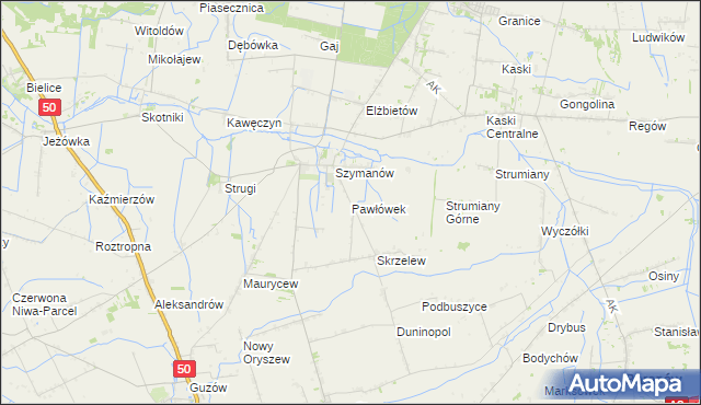 mapa Pawłówek gmina Teresin, Pawłówek gmina Teresin na mapie Targeo