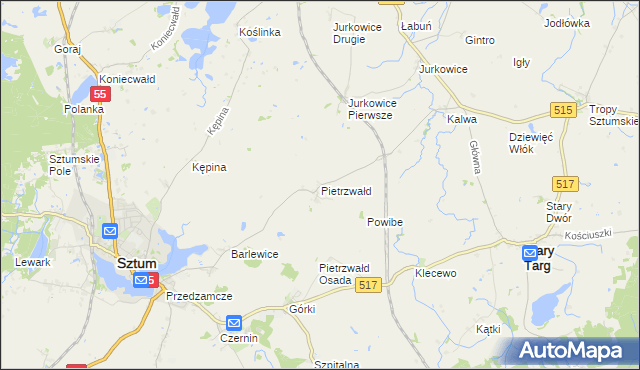 mapa Pietrzwałd gmina Sztum, Pietrzwałd gmina Sztum na mapie Targeo