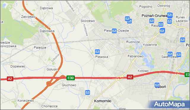 mapa Plewiska gmina Komorniki, Plewiska gmina Komorniki na mapie Targeo