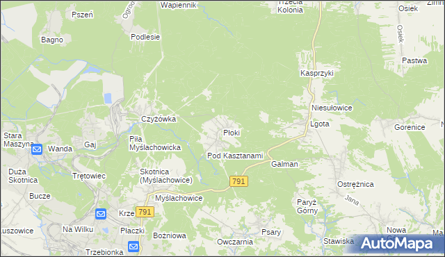 mapa Płoki gmina Trzebinia, Płoki gmina Trzebinia na mapie Targeo