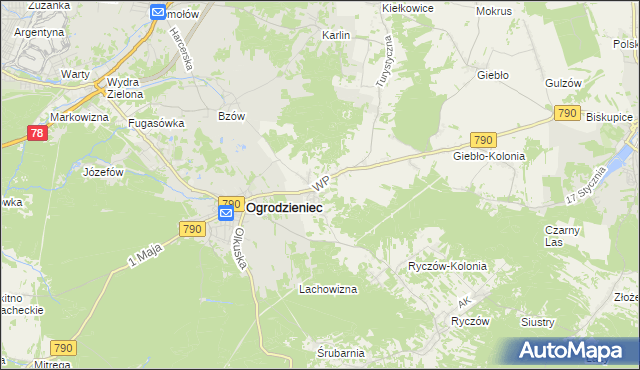 mapa Podzamcze gmina Ogrodzieniec, Podzamcze gmina Ogrodzieniec na mapie Targeo