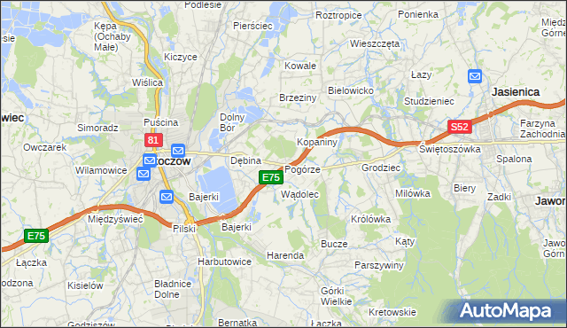 mapa Pogórze gmina Skoczów, Pogórze gmina Skoczów na mapie Targeo