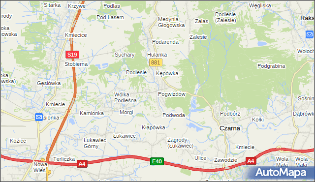 mapa Pogwizdów gmina Czarna, Pogwizdów gmina Czarna na mapie Targeo