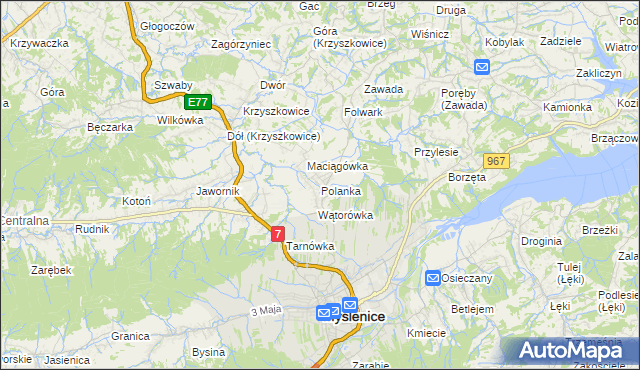 mapa Polanka gmina Myślenice, Polanka gmina Myślenice na mapie Targeo