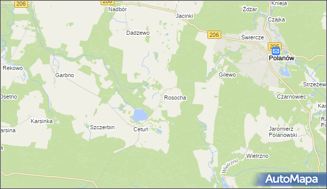 mapa Rosocha gmina Polanów, Rosocha gmina Polanów na mapie Targeo