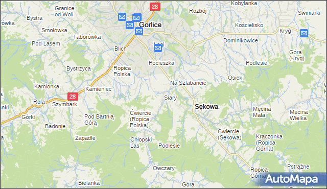 mapa Siary, Siary na mapie Targeo