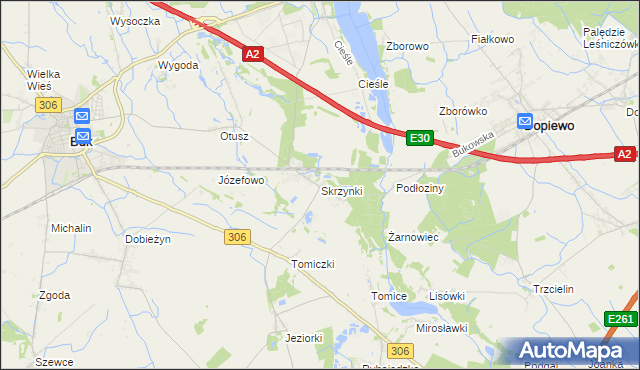 mapa Skrzynki gmina Stęszew, Skrzynki gmina Stęszew na mapie Targeo
