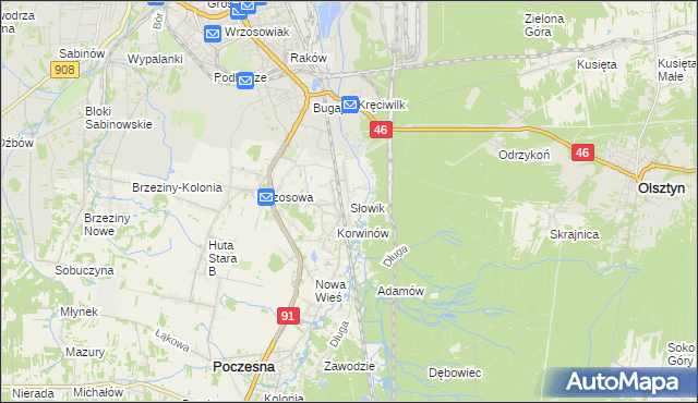 mapa Słowik gmina Poczesna, Słowik gmina Poczesna na mapie Targeo