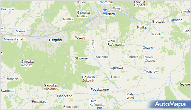 mapa Sokolnik gmina Mrozy, Sokolnik gmina Mrozy na mapie Targeo