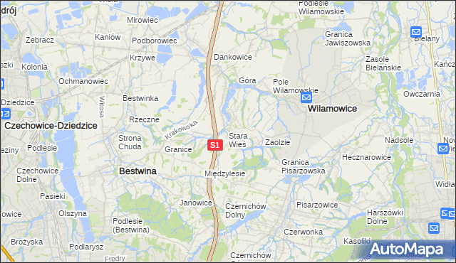 mapa Stara Wieś gmina Wilamowice, Stara Wieś gmina Wilamowice na mapie Targeo