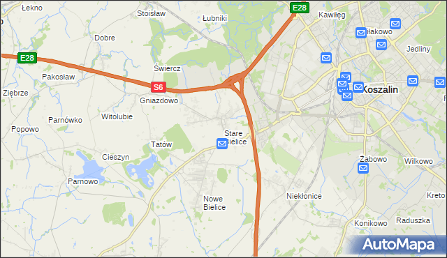 mapa Stare Bielice gmina Biesiekierz, Stare Bielice gmina Biesiekierz na mapie Targeo