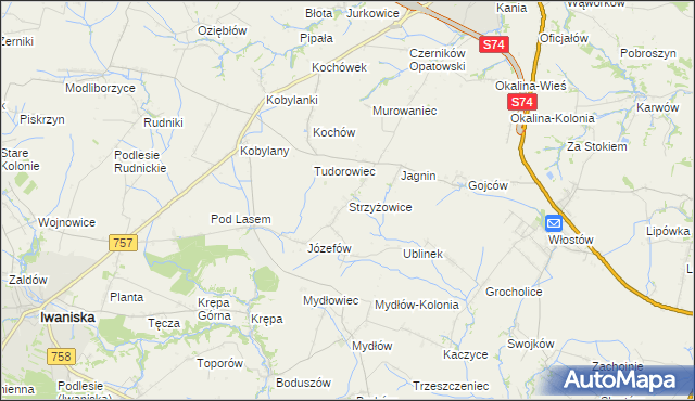 mapa Strzyżowice gmina Opatów, Strzyżowice gmina Opatów na mapie Targeo