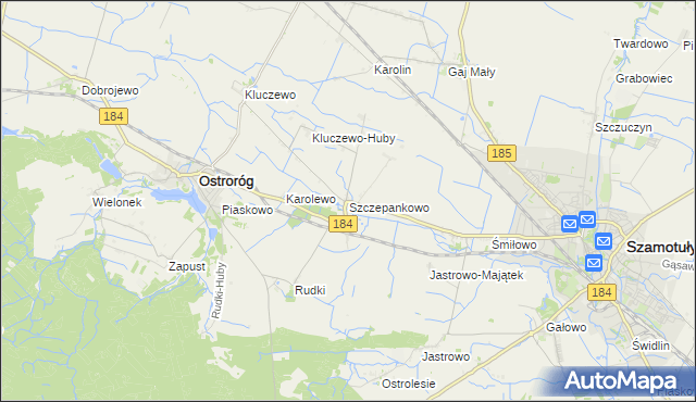 mapa Szczepankowo gmina Ostroróg, Szczepankowo gmina Ostroróg na mapie Targeo
