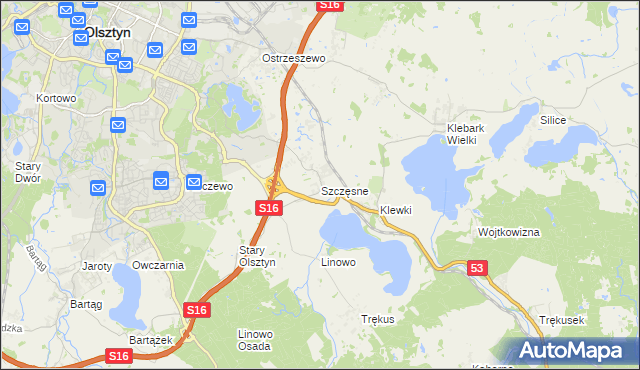 mapa Szczęsne gmina Purda, Szczęsne gmina Purda na mapie Targeo