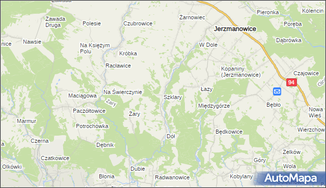 mapa Szklary gmina Jerzmanowice-Przeginia, Szklary gmina Jerzmanowice-Przeginia na mapie Targeo