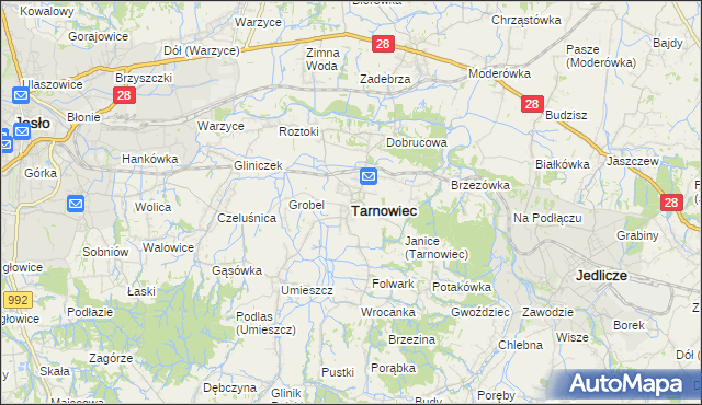mapa Tarnowiec powiat jasielski, Tarnowiec powiat jasielski na mapie Targeo