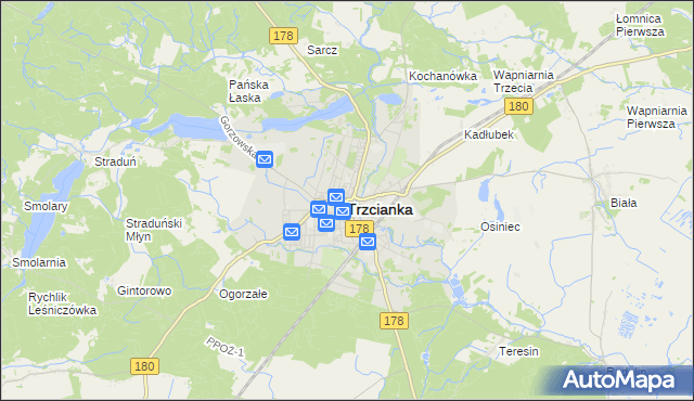 mapa Trzcianka powiat czarnkowsko-trzcianecki, Trzcianka powiat czarnkowsko-trzcianecki na mapie Targeo