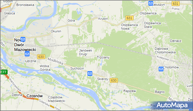 mapa Trzciany gmina Jabłonna, Trzciany gmina Jabłonna na mapie Targeo