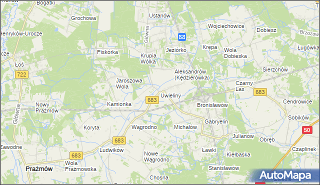 mapa Uwieliny, Uwieliny na mapie Targeo