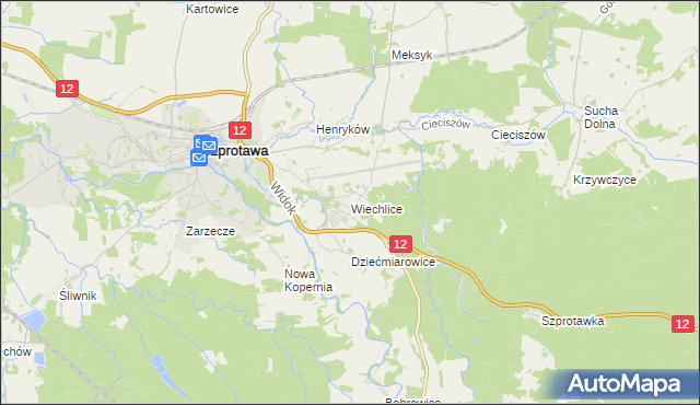 mapa Wiechlice, Wiechlice na mapie Targeo