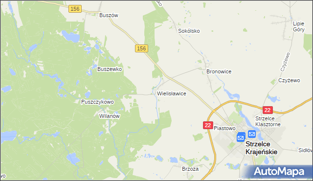mapa Wielisławice gmina Strzelce Krajeńskie, Wielisławice gmina Strzelce Krajeńskie na mapie Targeo
