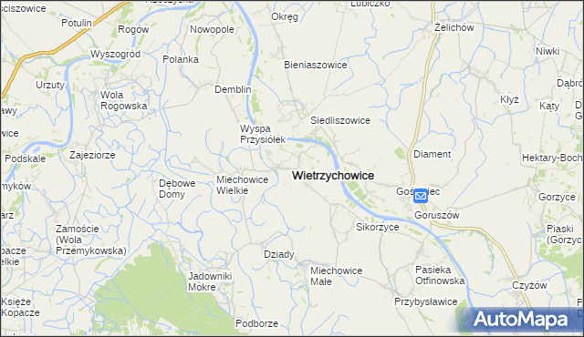mapa Wietrzychowice powiat tarnowski, Wietrzychowice powiat tarnowski na mapie Targeo