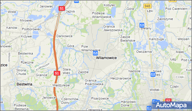 mapa Wilamowice powiat bielski, Wilamowice powiat bielski na mapie Targeo