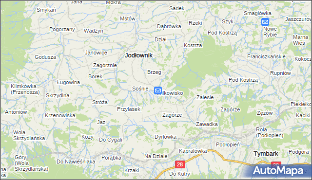 mapa Wilkowisko gmina Jodłownik, Wilkowisko gmina Jodłownik na mapie Targeo