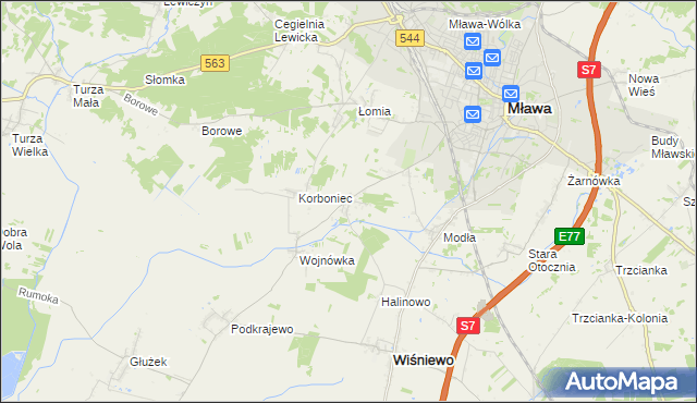 mapa Wiśniewko gmina Wiśniewo, Wiśniewko gmina Wiśniewo na mapie Targeo