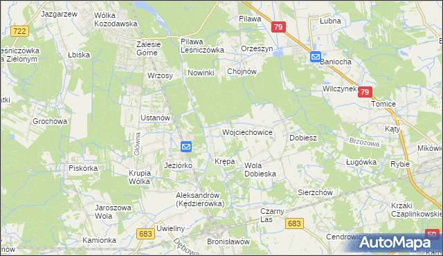 mapa Wojciechowice gmina Góra Kalwaria, Wojciechowice gmina Góra Kalwaria na mapie Targeo