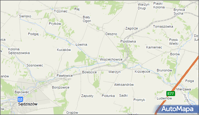 mapa Wojciechowice gmina Sędziszów, Wojciechowice gmina Sędziszów na mapie Targeo