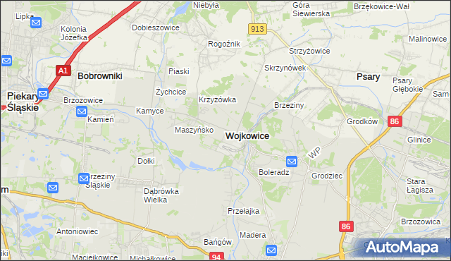 mapa Wojkowice powiat będziński, Wojkowice powiat będziński na mapie Targeo