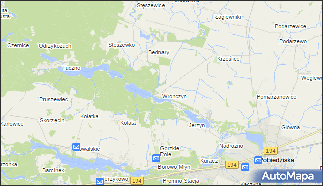 mapa Wronczyn gmina Pobiedziska, Wronczyn gmina Pobiedziska na mapie Targeo