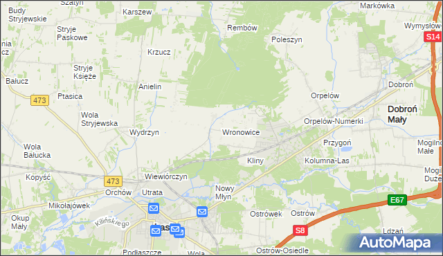 mapa Wronowice gmina Łask, Wronowice gmina Łask na mapie Targeo