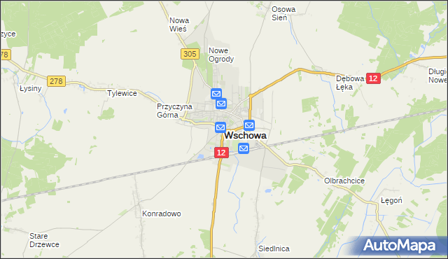 mapa Wschowa, Wschowa na mapie Targeo
