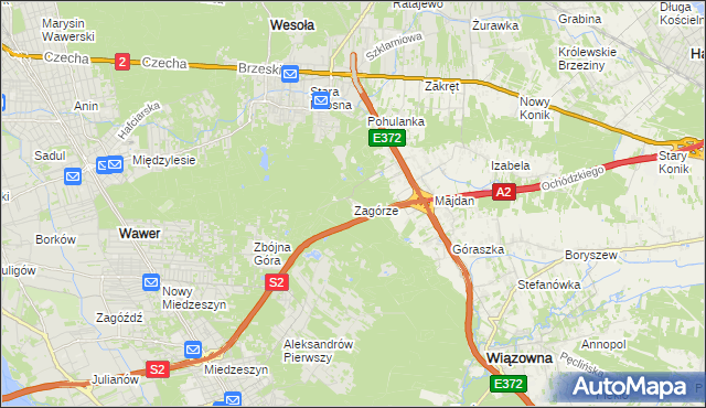 mapa Zagórze gmina Wiązowna, Zagórze gmina Wiązowna na mapie Targeo