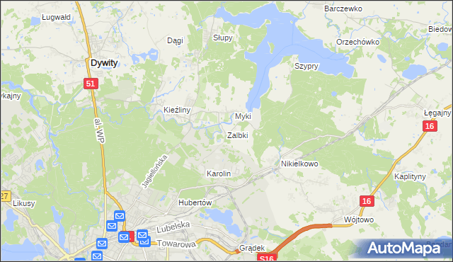 mapa Zalbki, Zalbki na mapie Targeo